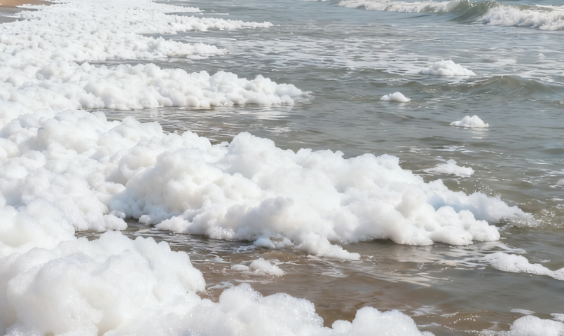 Massive White Pollution Foam Appears on Chennai Beaches in India