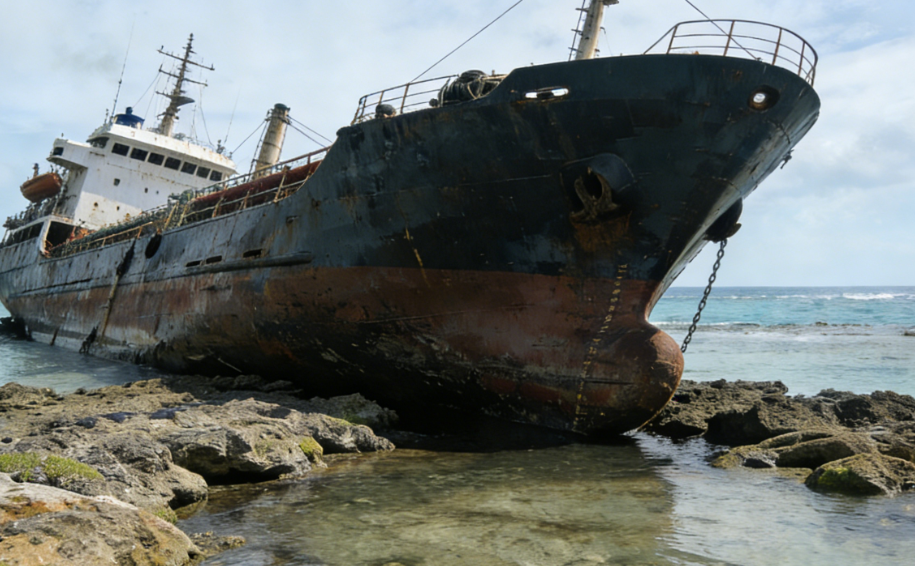 Oil Tanker Grounded in Coral Reef Reserve