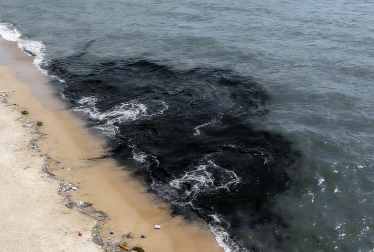 Black Wastewater Discharged into Sea at Pattaya Beach, Thailand