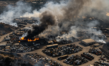 Wildfire in Athens Ignites Scrap Metal Recycling Yard