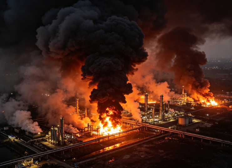 Naphtha Fire at a Refinery in West Bengal, India