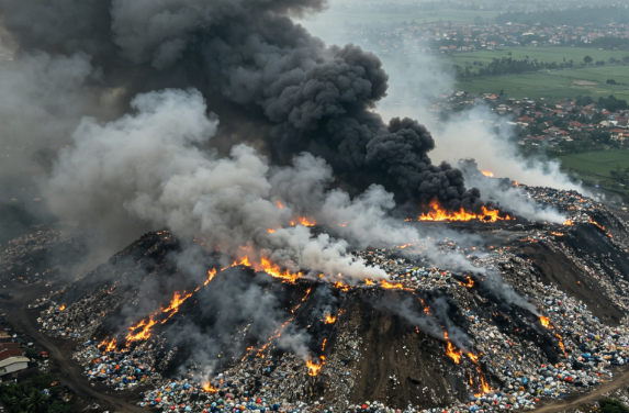 High-Temperature Fire at Tangerang Landfill in Indonesia