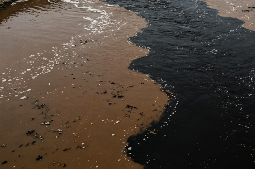 Polluted Wastewater Flows into a Tributary of the Red River