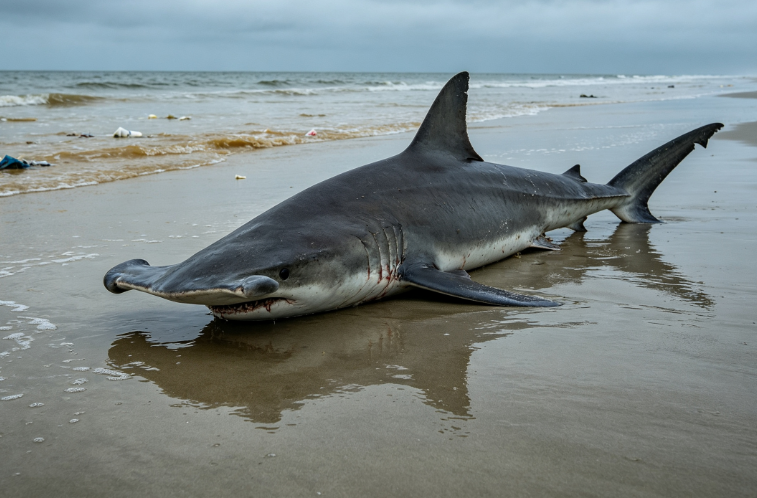 Giant Bigeye Shark Strands on Beach