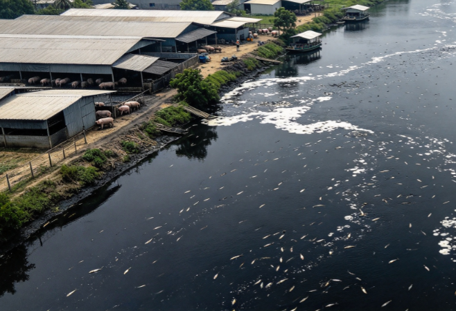Pig Farm Wastewater Leak Near Bangkok, Thailand