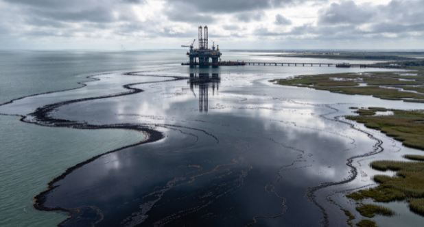 Crude Oil Continues to Leak from a Wellhead in Eloy Bay, Louisiana